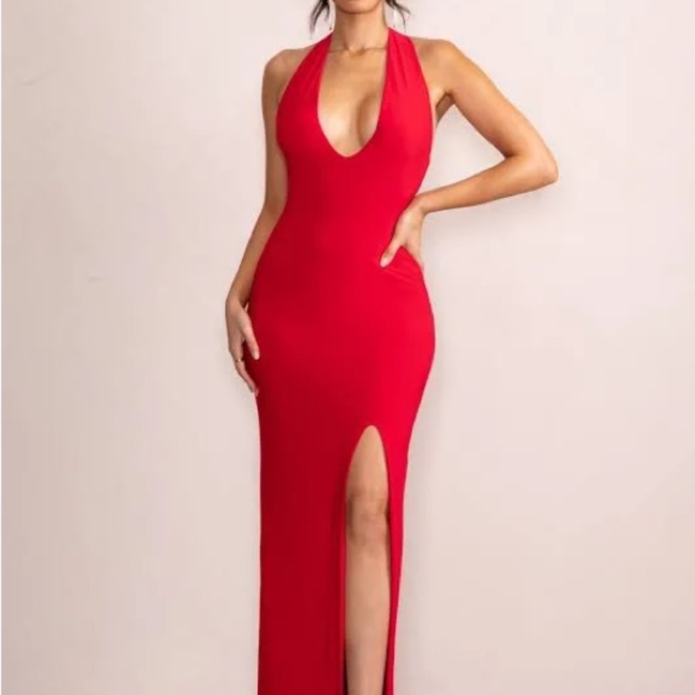 Elegant Red Halter Dress